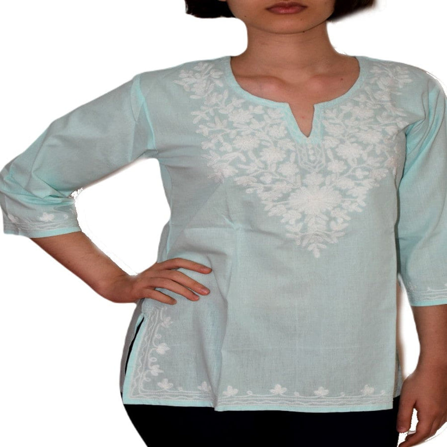 Bluza/Tunica din bumbac cu Broderie Kashmiri -> Cod: KASHMIRI2 - Large-XL - Bluza tunica cu broderie Kashmiri