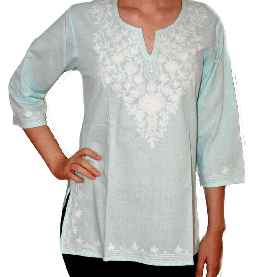 Bluza/Tunica din bumbac cu Broderie Kashmiri -> Cod: KASHMIRI2 - Medium-Large - Bluza tunica cu broderie Kashmiri