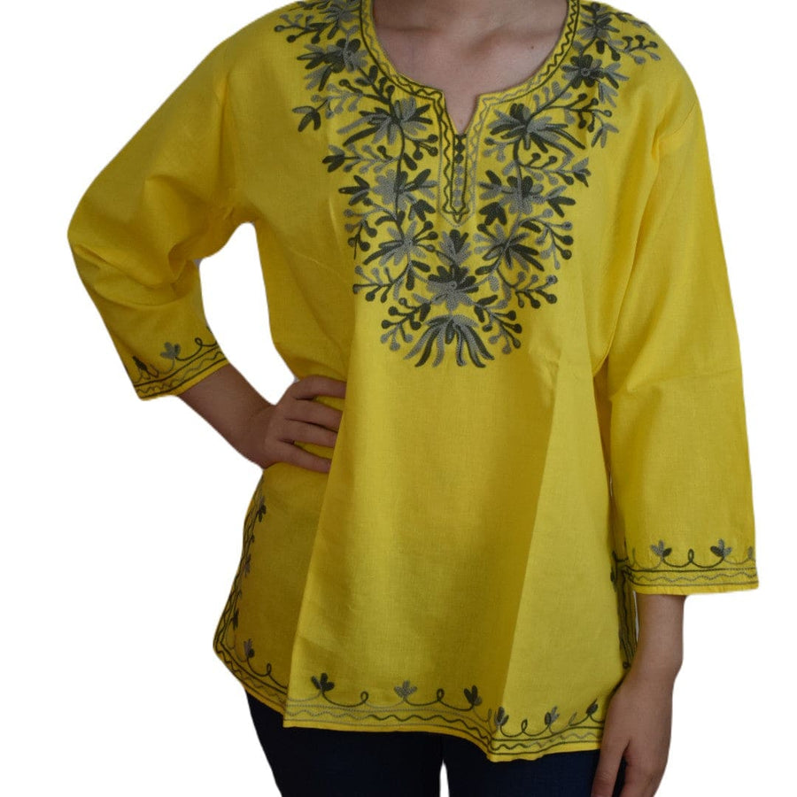 Bluza/Tunica din bumbac cu Broderie Kashmiri -> Cod: KASHMIRI59 - L-XL (42-44) - Bluza tunica cu broderie Kashmiri