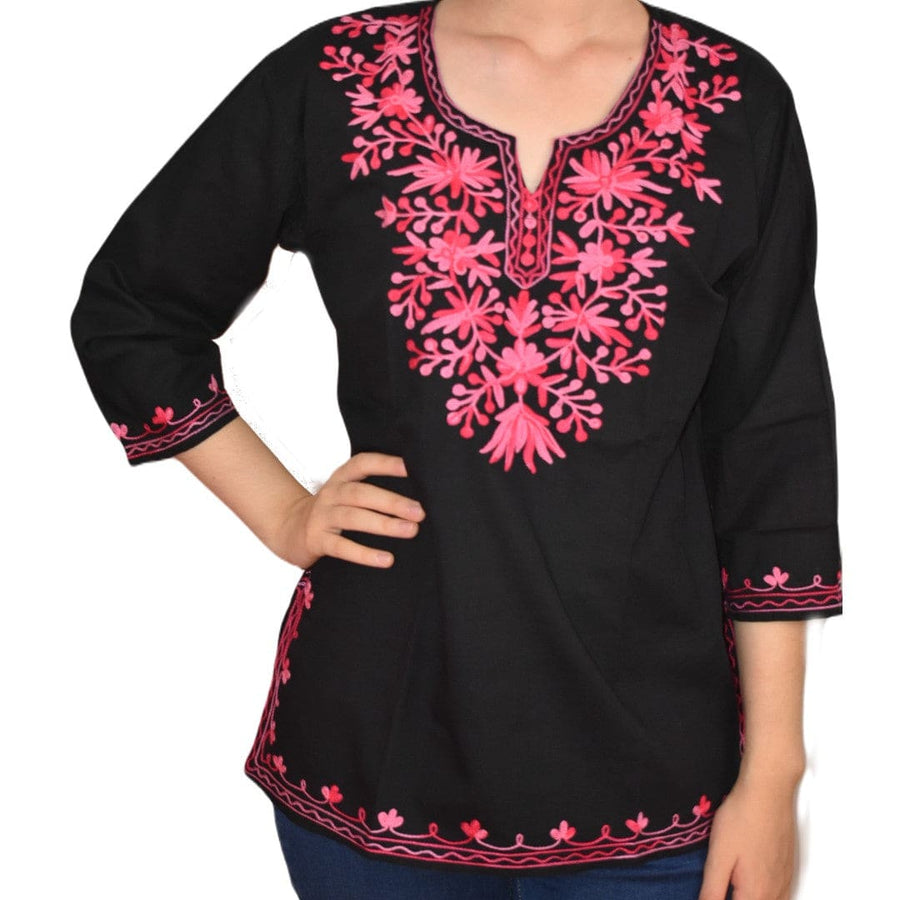 Bluza/Tunica din bumbac cu Broderie Kashmiri -> Cod: KASHMIRI61 - M-L (40-42) - Bluza tunica cu broderie Kashmiri