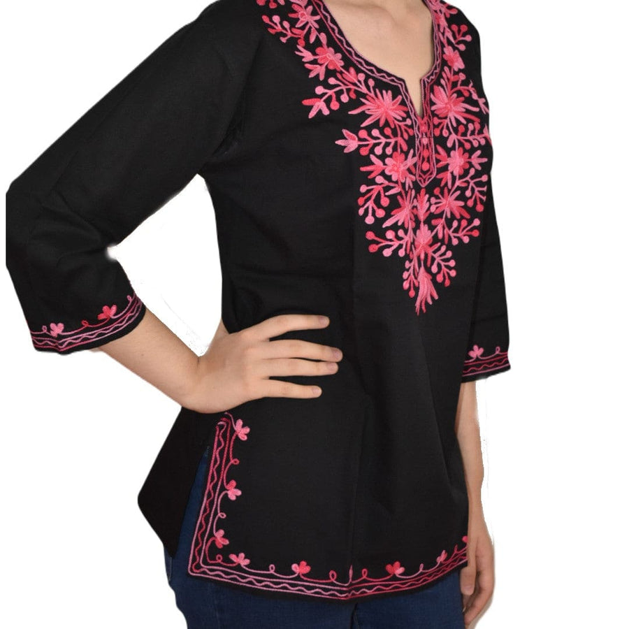 Bluza/Tunica din bumbac cu Broderie Kashmiri -> Cod: KASHMIRI61 - M-L (40-42) - Bluza tunica cu broderie Kashmiri