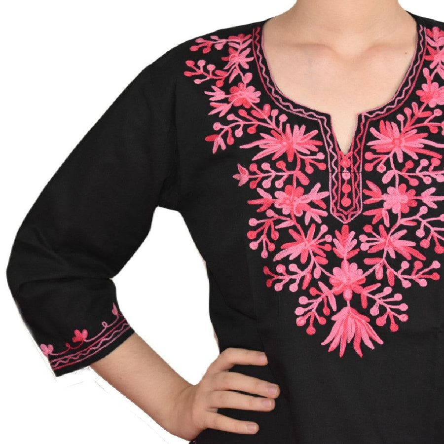 Bluza/Tunica din bumbac cu Broderie Kashmiri -> Cod: KASHMIRI61 - M-L (40-42) - Bluza tunica cu broderie Kashmiri