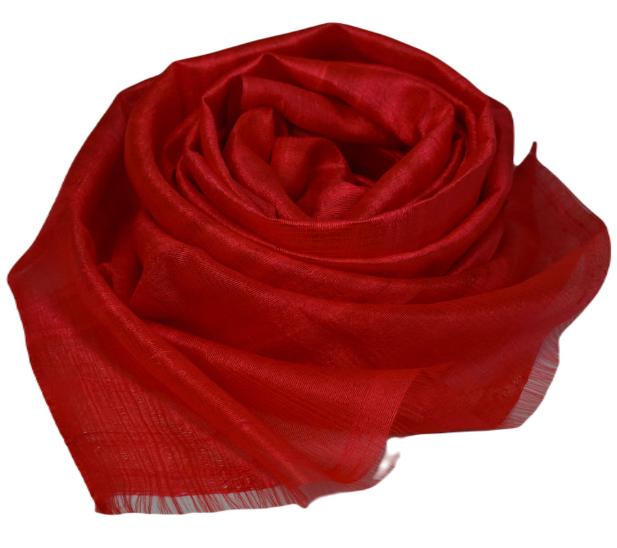 Esarfa-Sal din Matase Naturala Dupioni Raw Silk - Poppy Red -> Cod: DupionSilk4 - esarfa sal din matase naturala dupioni raw silk