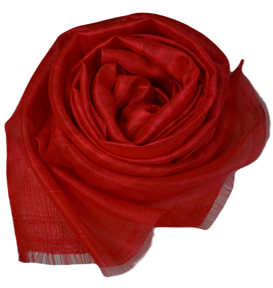 Esarfa-Sal din Matase Naturala Dupioni Raw Silk - Poppy Red -> Cod: DupionSilk4 - esarfa sal din matase naturala dupioni raw silk