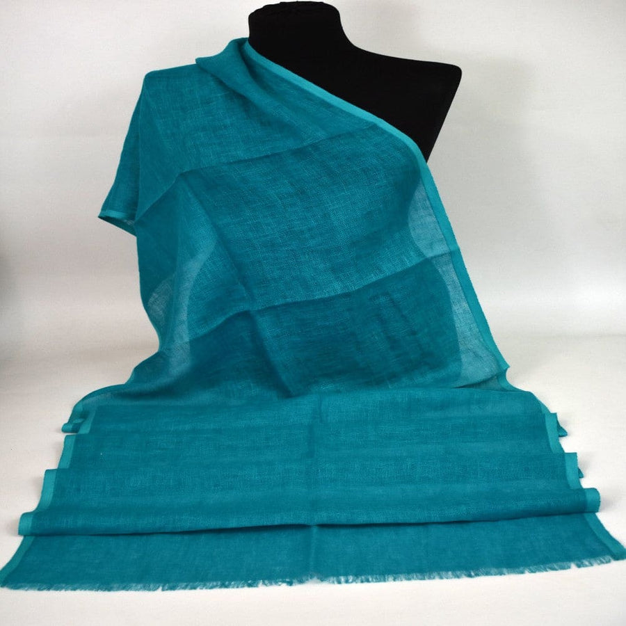 Esarfa-Sal tesuta manual din 100% IN (Linen 100% ) - Blue Turquoise -> Cod: Linen14 - esarfa din Linen (in)