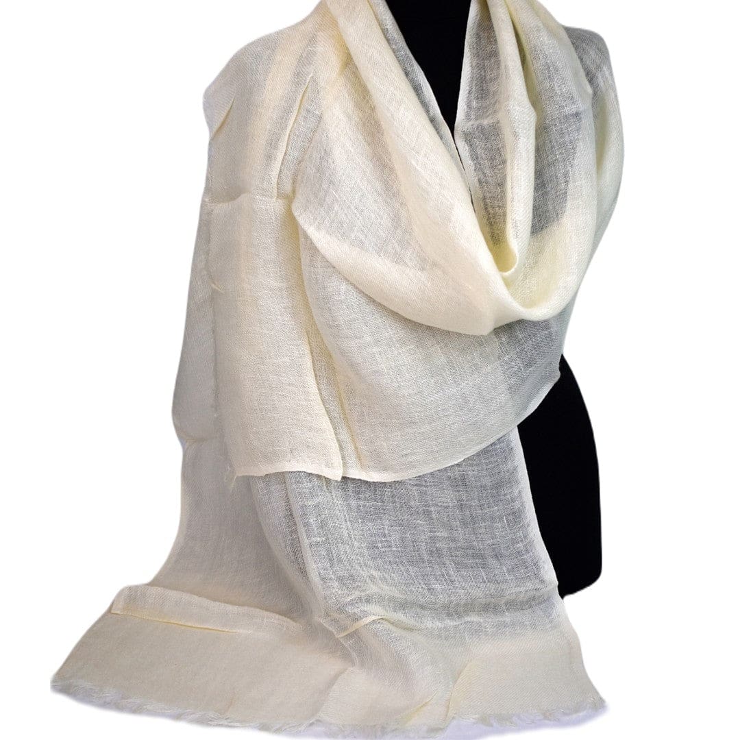 Esarfa-Sal tesuta manual din 100% IN (Linen 100% ) -Ivory Alb -> Cod: IN19 - esarfa din Linen (in)