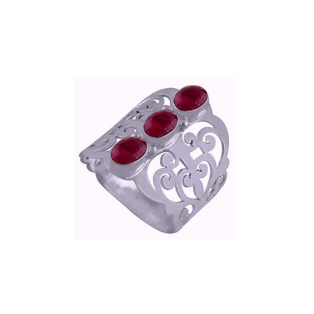 Inel din Argint cu 3 pietre semipretioase naturale de Rubin -PureSilver1 (Marime: 8)