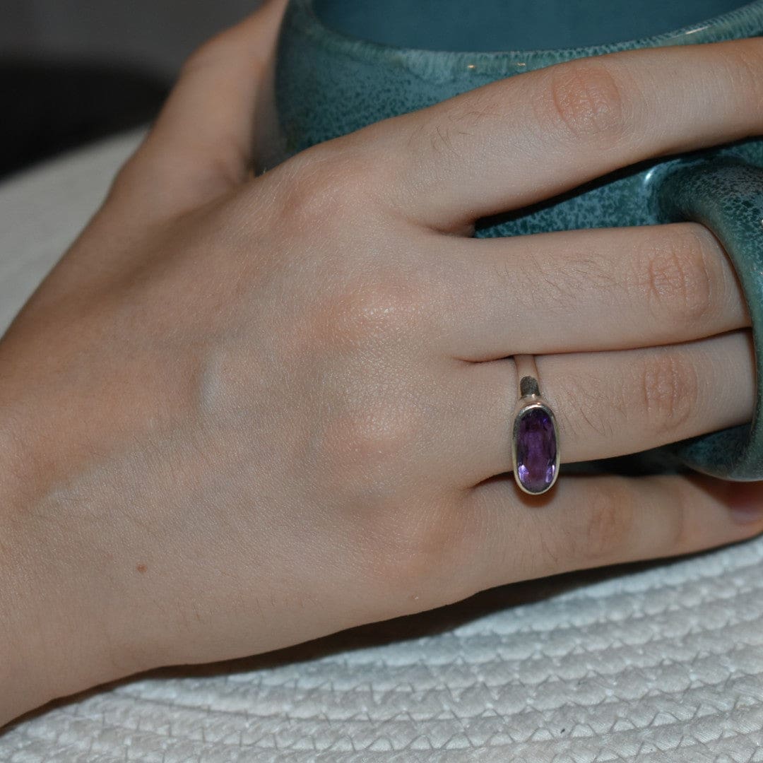 Inel din Argint cu Piatra Semipretioasa Naturala de Amethyst - Code: PureSilver23 (Marime: 9) - inel argint