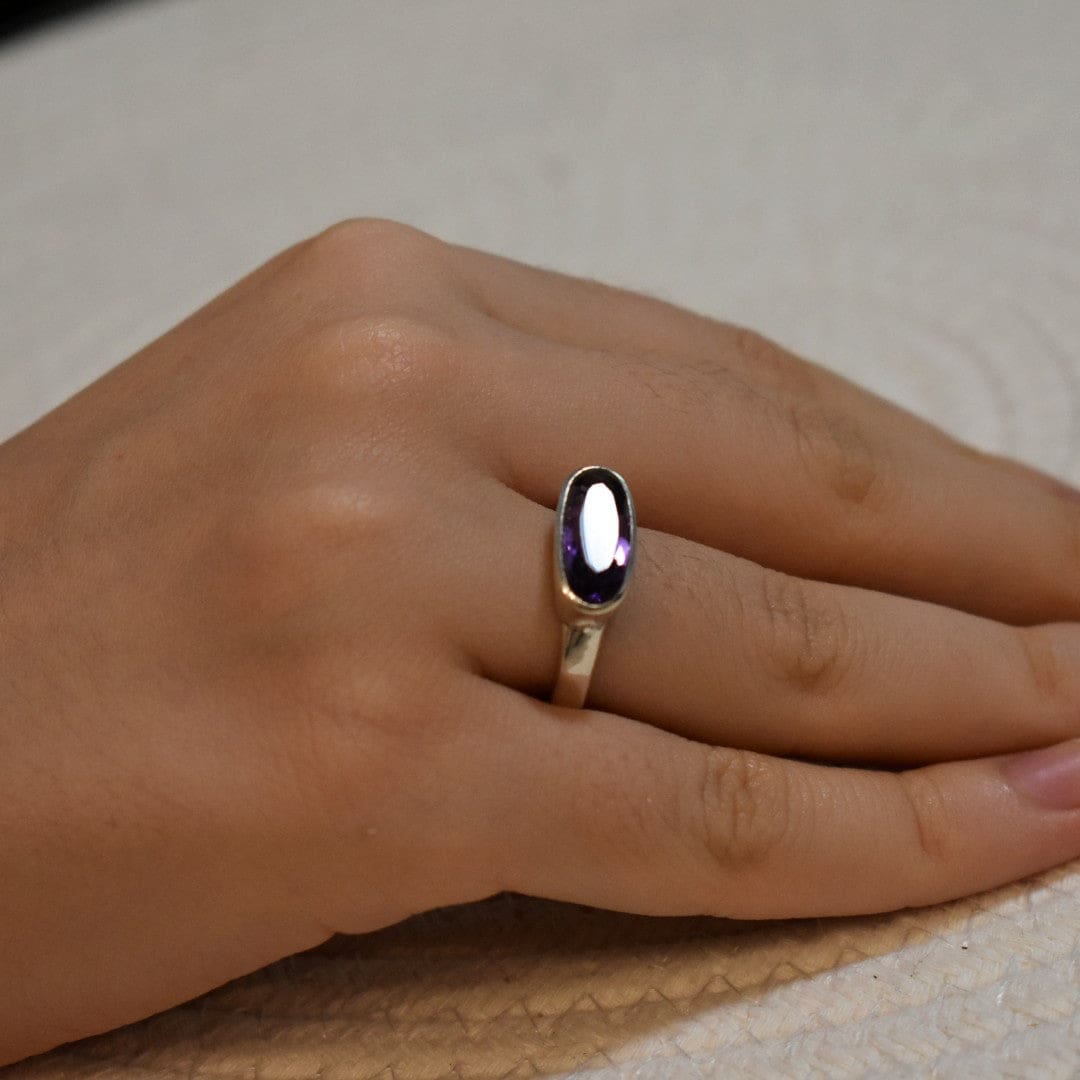 Inel din Argint cu Piatra Semipretioasa Naturala de Amethyst - Code: PureSilver23 (Marime: 9) - inel argint