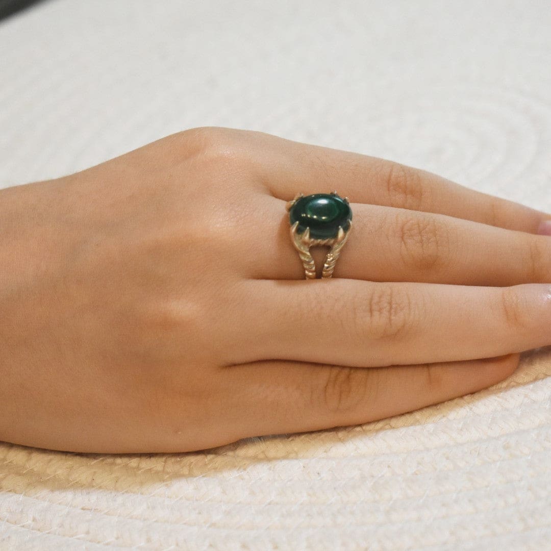 Inel din Argint cu Piatra Semipretioasa Naturala de Malachite - Code: PureSilver21 (Marime: 8) - inel argint