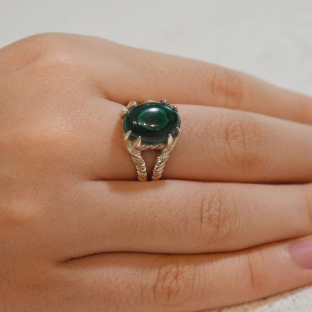 Inel din Argint cu Piatra Semipretioasa Naturala de Malachite - Code: PureSilver21 (Marime: 8) - inel argint