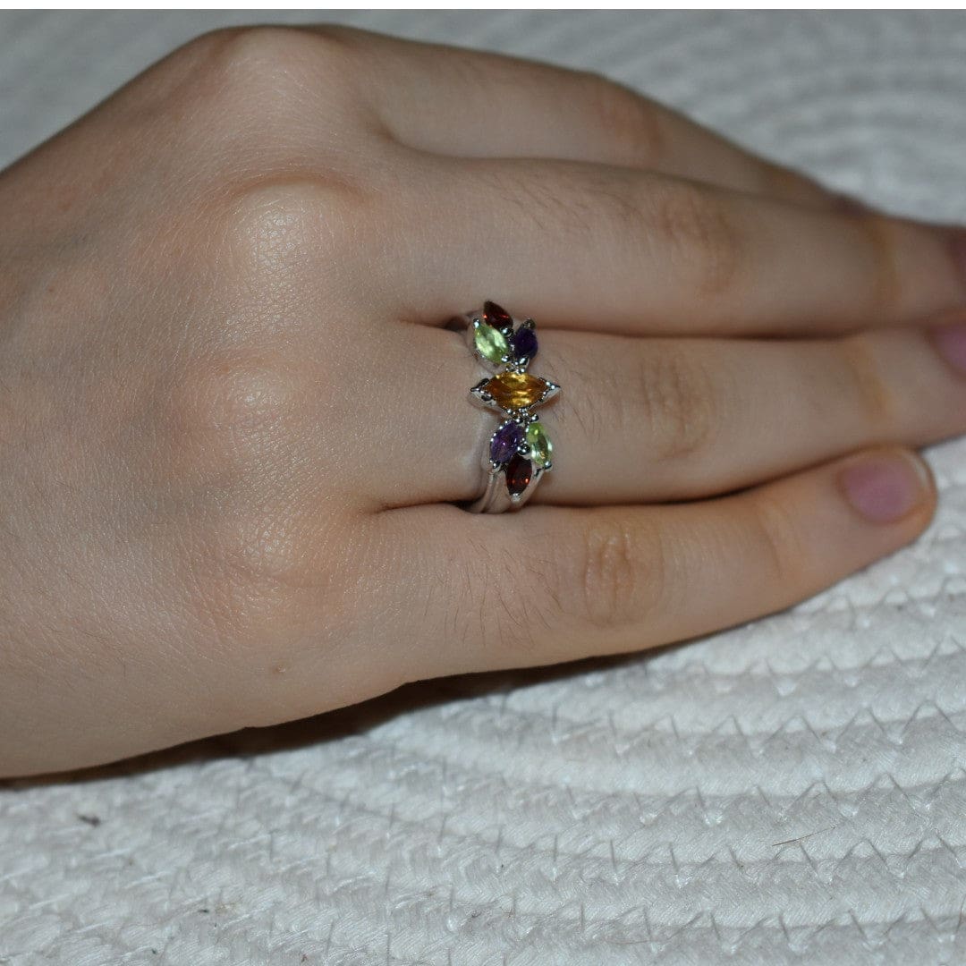 Inel din Argint cu Pietre Semipretioase Naturale de Peridot Amethyst Garnet Citrine - PureSilver17 (Marime: 7) - inel argint