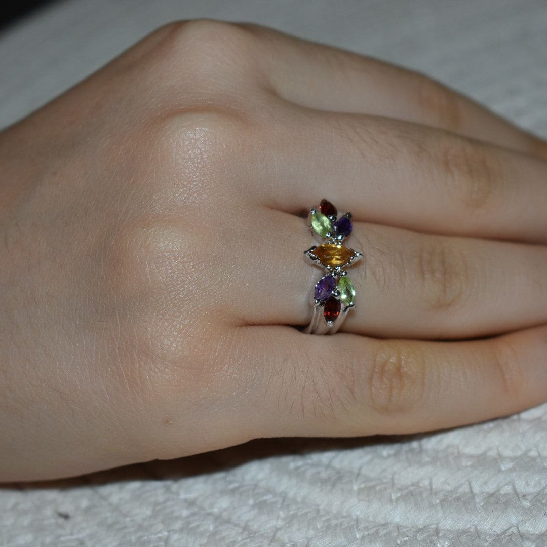 Inel din Argint cu Pietre Semipretioase Naturale de Peridot Amethyst Garnet Citrine - PureSilver17 (Marime: 7) - inel argint