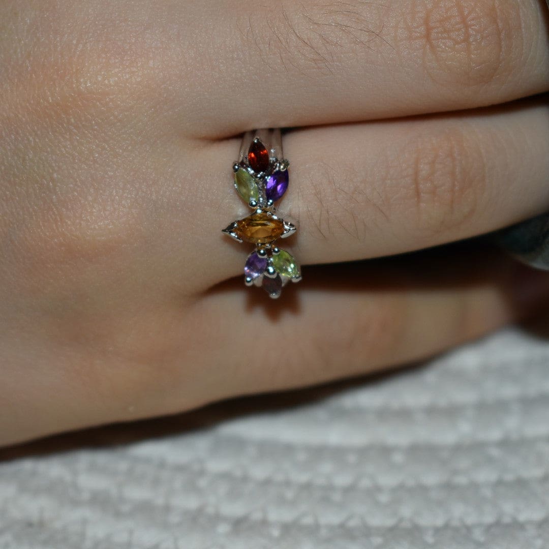 Inel din Argint cu Pietre Semipretioase Naturale de Peridot Amethyst Garnet Citrine - PureSilver17 (Marime: 7) - inel argint