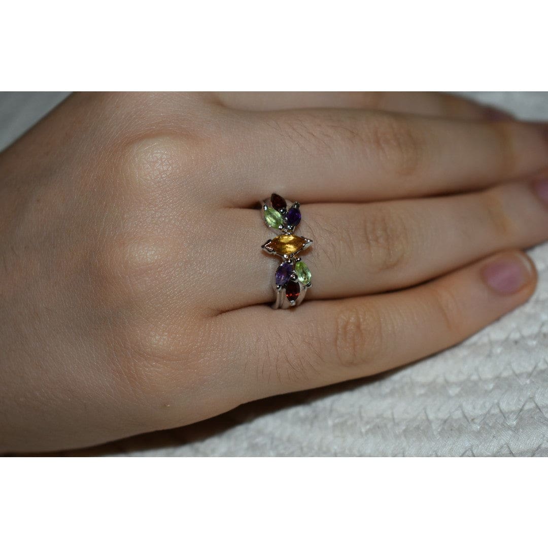 Inel din Argint cu Pietre Semipretioase Naturale de Peridot Amethyst Garnet Citrine - PureSilver17 (Marime: 7) - inel argint