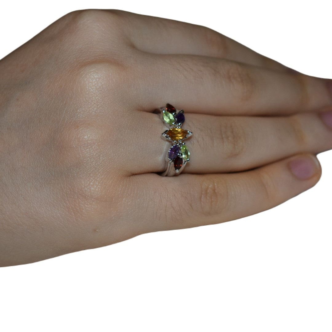 Inel din Argint cu Pietre Semipretioase Naturale de Peridot Amethyst Garnet Citrine - PureSilver17 (Marime: 7) - inel argint