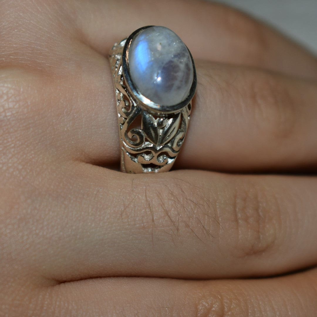 Inel statement din Argint cu Piatra Semipretioasa Naturala de Rainbow Moonstone (Piatra Lunii) -> Code: PureSilver56 (Marime: 8.5) - inel