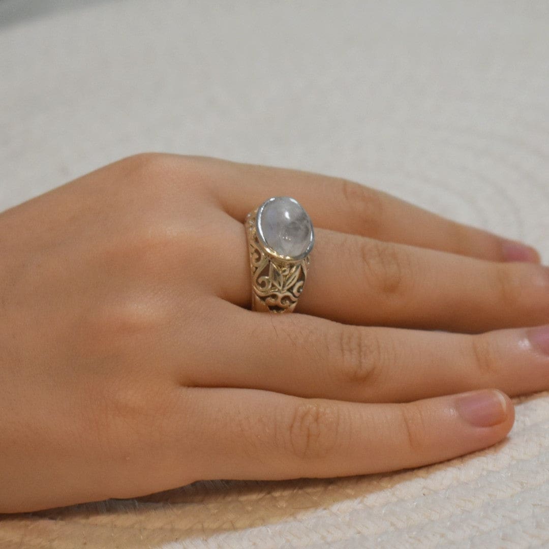 Inel statement din Argint cu Piatra Semipretioasa Naturala de Rainbow Moonstone (Piatra Lunii) -> Code: PureSilver56 (Marime: 8.5) - inel