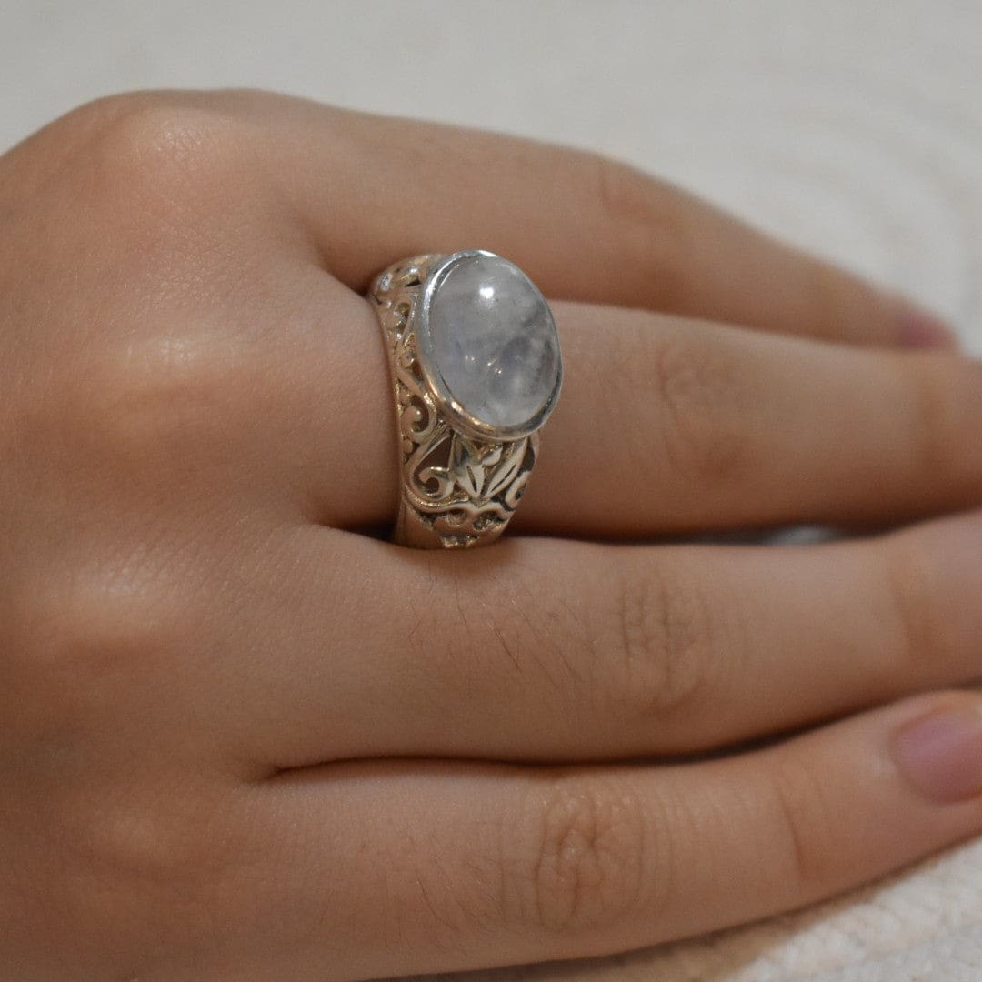 Inel statement din Argint cu Piatra Semipretioasa Naturala de Rainbow Moonstone (Piatra Lunii) -> Code: PureSilver56 (Marime: 8.5) - inel