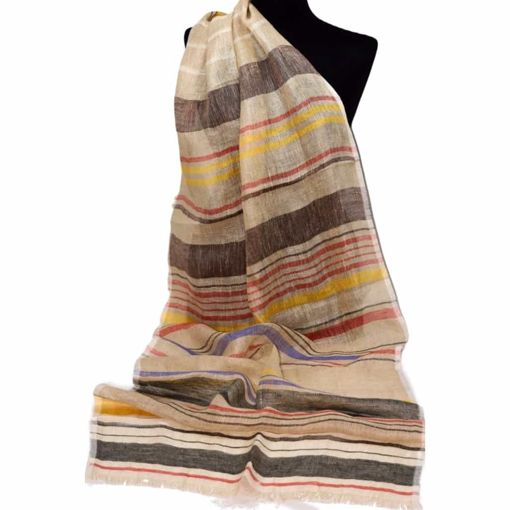 Esarfa-Sal tesuta manual din 100% IN (Linen 100%) - Natural Beige Striped -> Cod: IN01