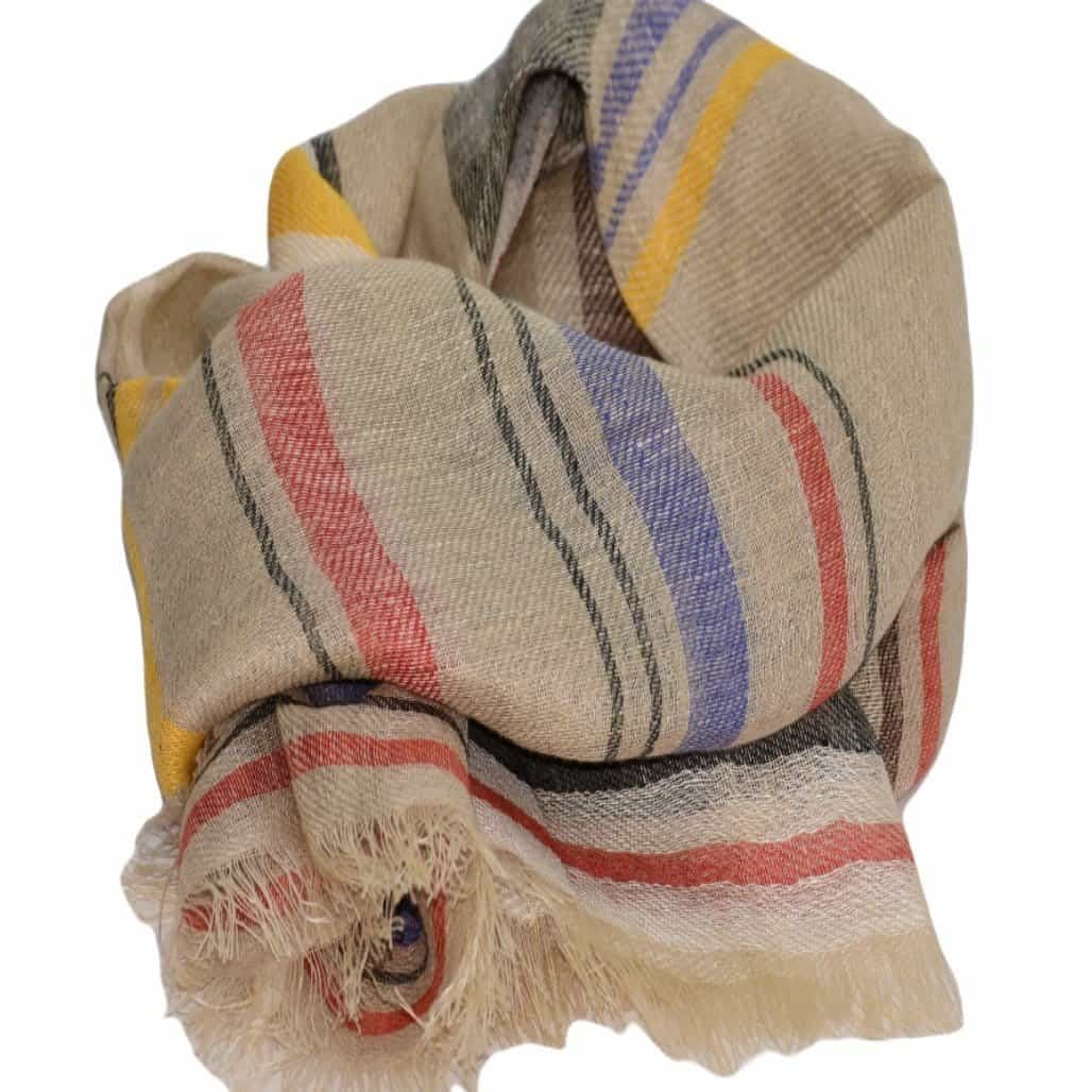 Esarfa-Sal tesuta manual din 100% IN (Linen 100%) - Natural Beige Striped -> Cod: IN01