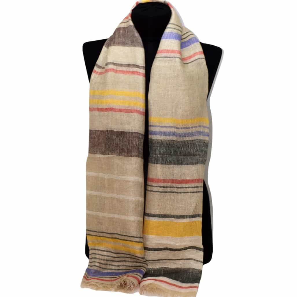 Esarfa-Sal tesuta manual din 100% IN (Linen 100%) - Natural Beige Striped -> Cod: IN01