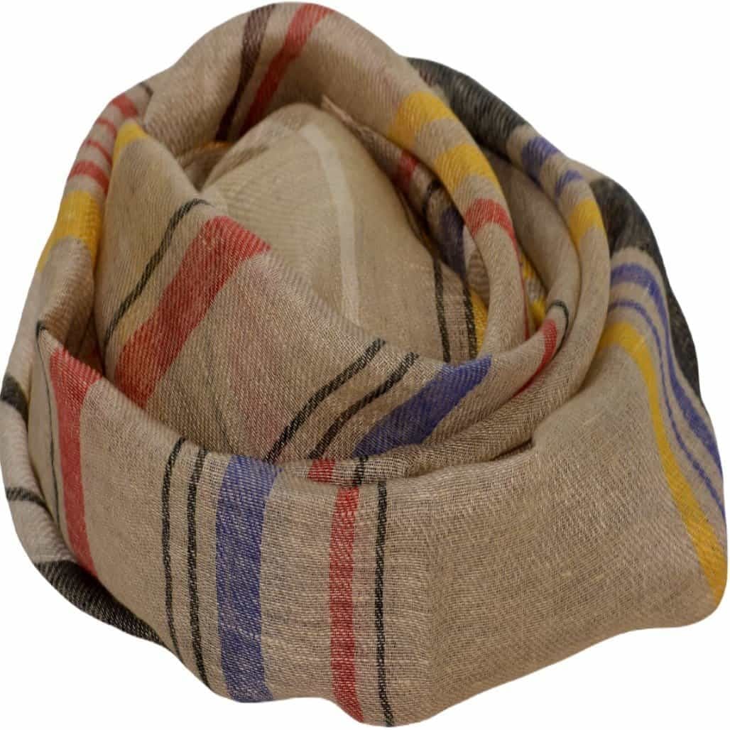 Esarfa-Sal tesuta manual din 100% IN (Linen 100%) - Natural Beige Striped -> Cod: IN01