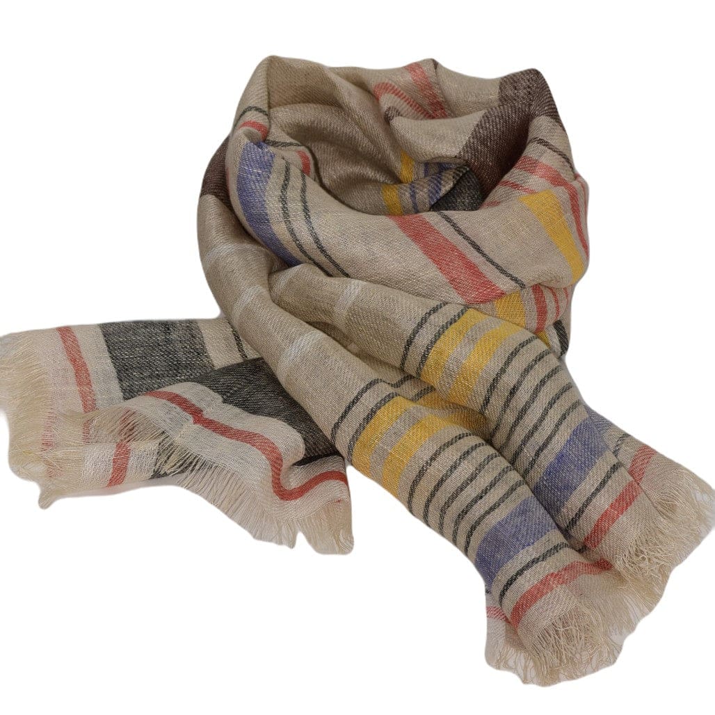 Esarfa-Sal tesuta manual din 100% IN (Linen 100%) - Natural Beige Striped -> Cod: IN01