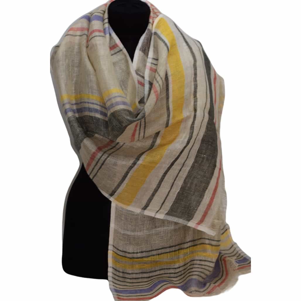 Esarfa-Sal tesuta manual din 100% IN (Linen 100%) - Natural Beige Striped -> Cod: IN01