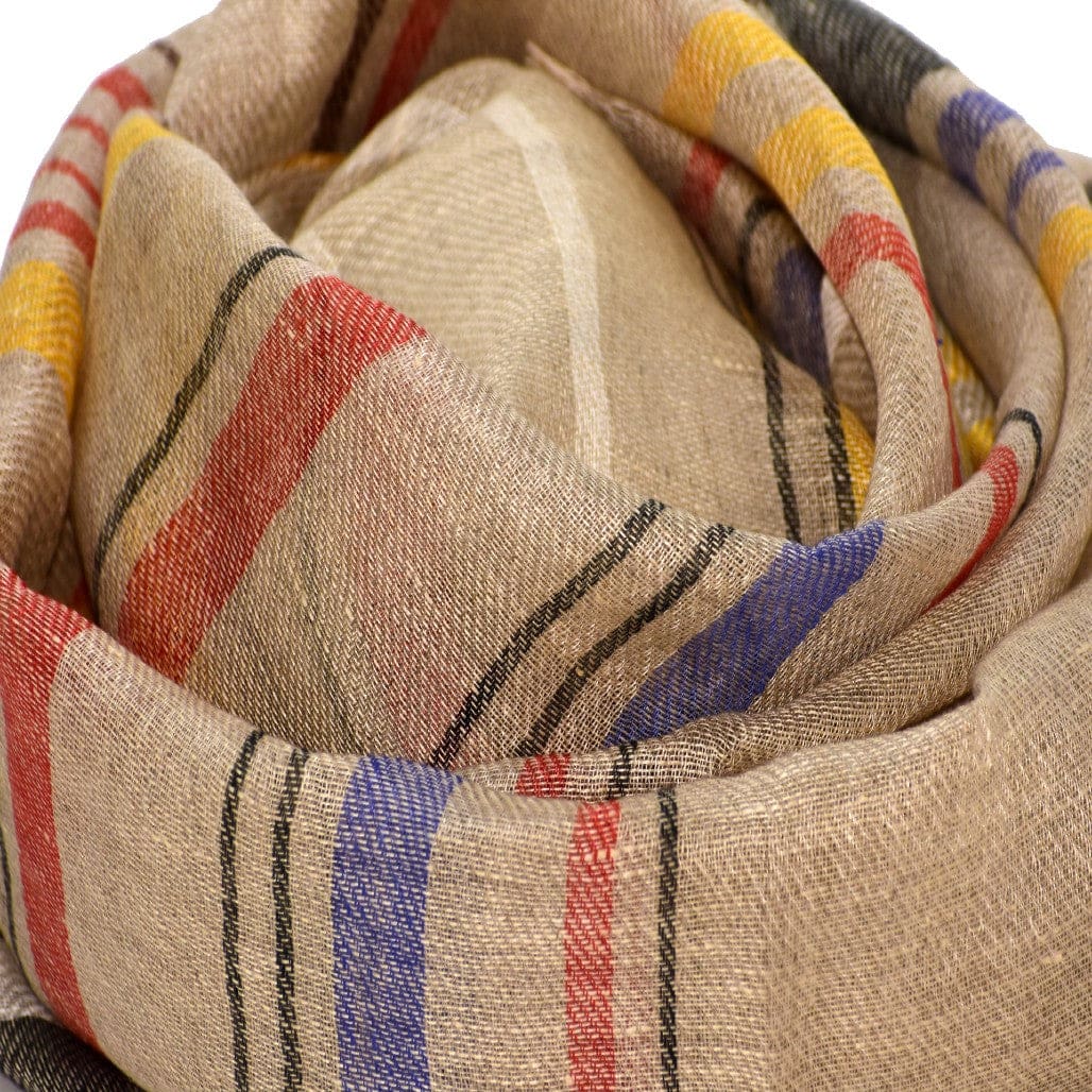 Esarfa-Sal tesuta manual din 100% IN (Linen 100%) - Natural Beige Striped -> Cod: IN01