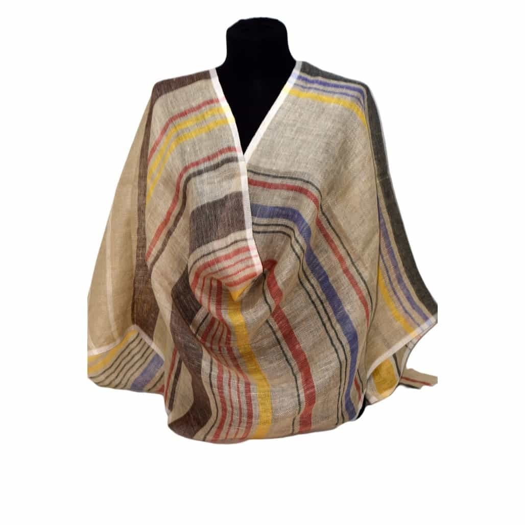 Esarfa-Sal tesuta manual din 100% IN (Linen 100%) - Natural Beige Striped -> Cod: IN01