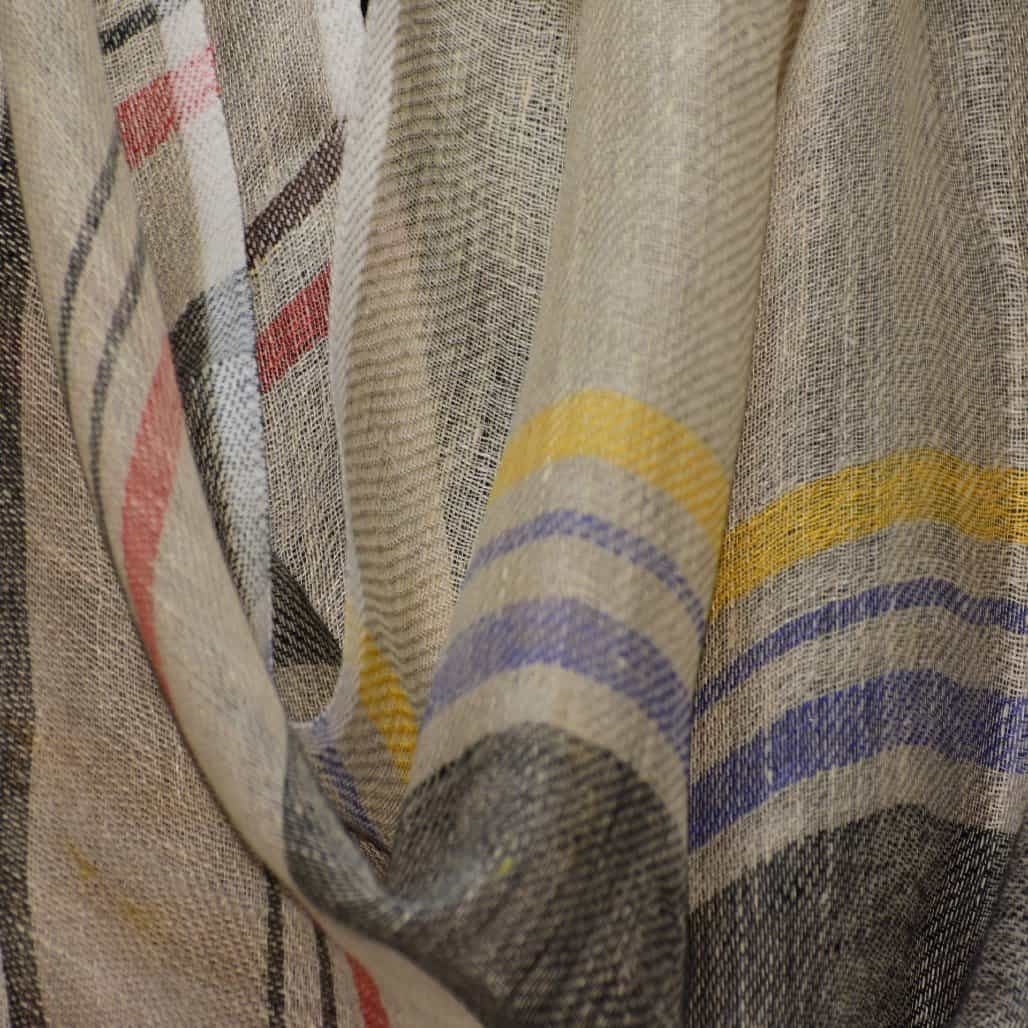 Esarfa-Sal tesuta manual din 100% IN (Linen 100%) - Natural Beige Striped -> Cod: IN01