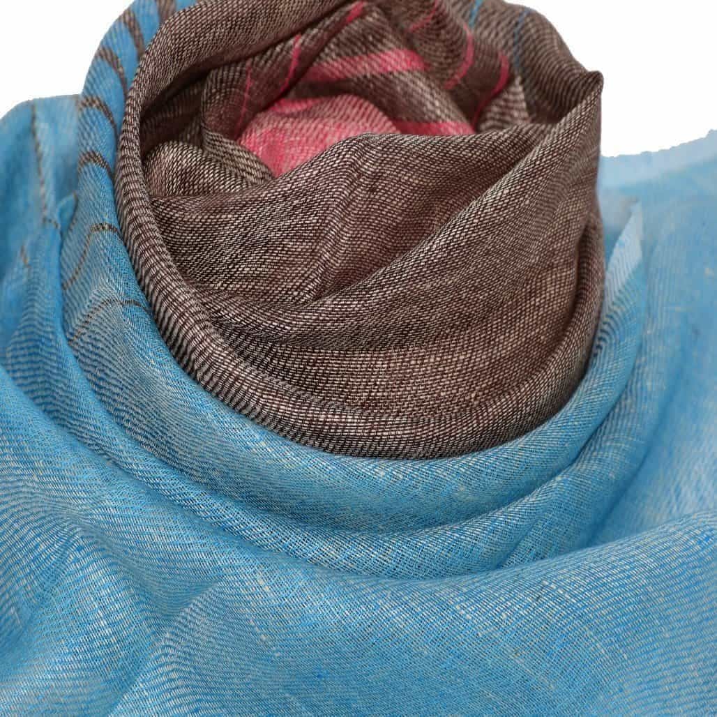 Esarfa-Sal tesuta manual din 100% IN (Linen 100%) - Pastel Blues Striped -> Cod: IN02